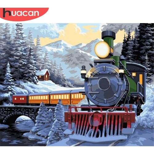 HUACAN DIY Painting By Number Winter Drawing On Canvas HandPainted Painting Art Gift Pictures By Number Train Kits Home Decor