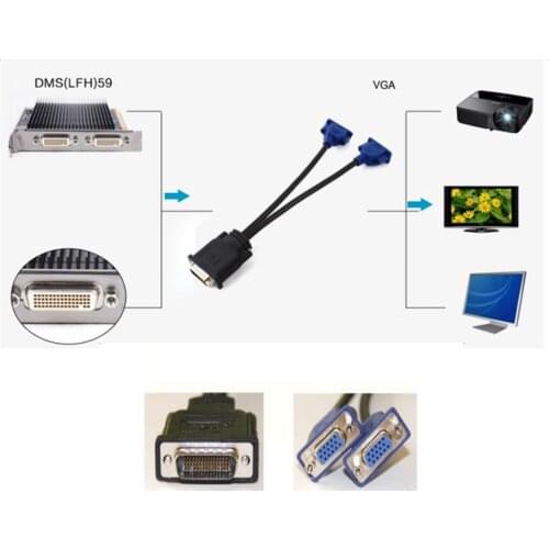 DMS-59 Male to Dual VGA Female Splitter Video Adapter Cable For TV Computer Desktop