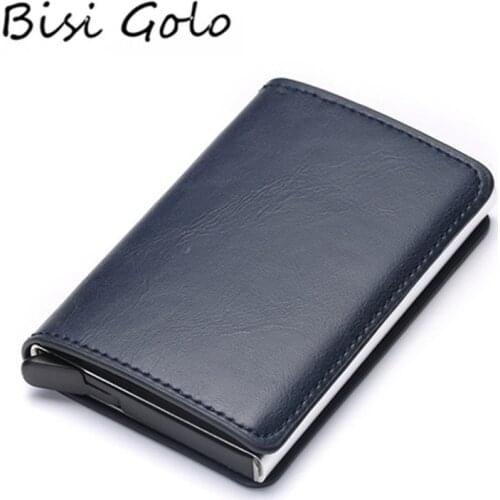 BISI GORO 2021 Credit Card Holder Men And Women Metal RFID Vintage Aluminium Box Crazy Horse PU Leather Fashion Card Wallet
