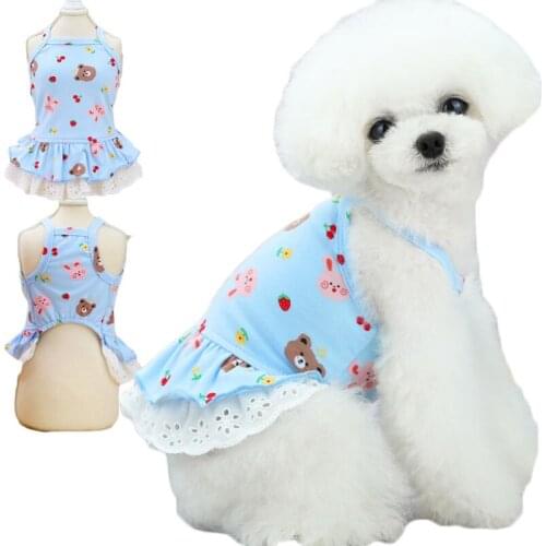 Cute Pet Clothes Soft Rabbit Bear Pattern Sling Cat Dress Sleeveless Shirt Dog Clothes Summer For Small Dogs Shih Tzu Dog Skirt