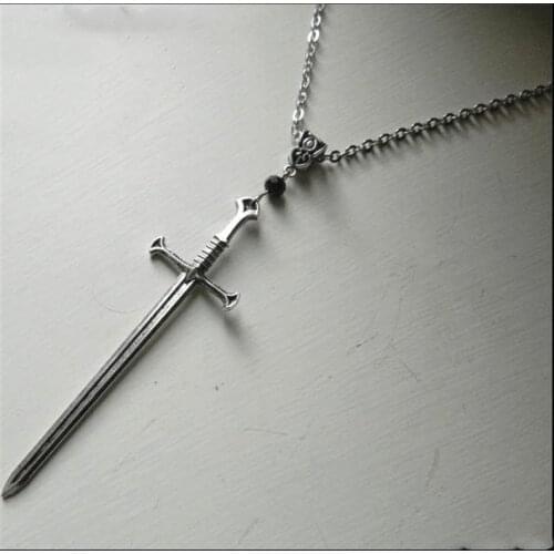 Sword Black Crystal Necklace Gothic Pendant Creative Jewelry Declaration Long Charm Mysterious Jewelry Tarot Men Gift New 2021