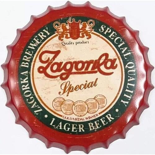 Bottle Cap Shaped Metal Beer Wall Decor for Bar Metal Tin Sign Painting for Bars