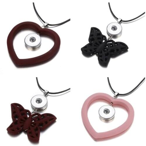 Fashion Beauty Heart/Butterfly pendant snap necklace rope chain adjustable fit 18mm snap buttons snap jewelry DJ0008 wholesale