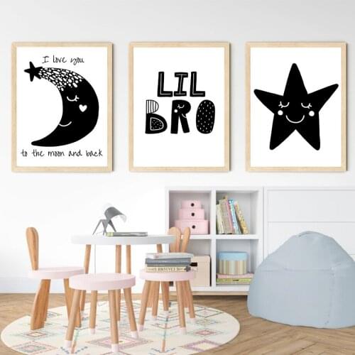 Black White Crown Moon Star Cat Fort Wall Art Canvas Painting Nordic Posters And Prints Wall Pictures Kids Boy Kawaii Room Decor