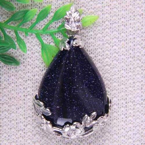 Natural Teardrop Blue Sandstone Bead GEM Pendant Jewelry For Gift S081
