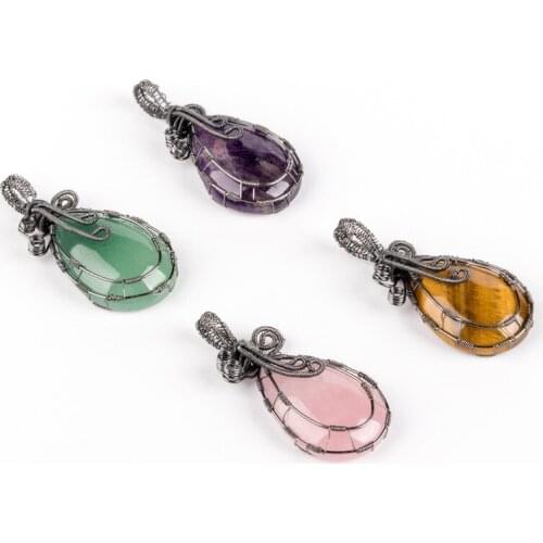 25*52mm Natural Crystal Chakra Stone Tree of Life Handmade Drop-shaped Pendant Used In Jewelry Making DIY Necklace Accessories