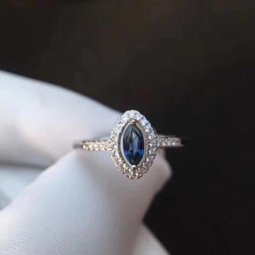 Natural real blue sapphire ring 925 sterling silver Fine handworked jewelry Finger rings 3*6mm