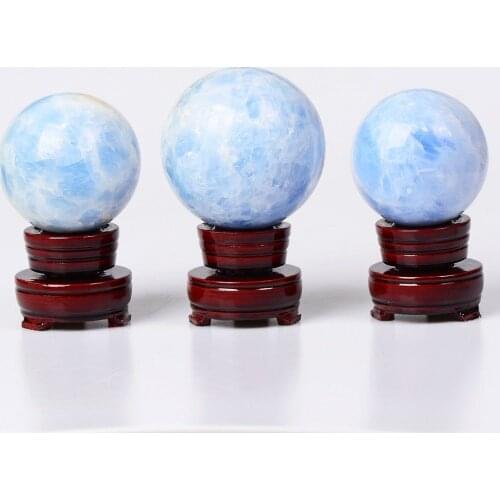 Natural Celestine Ball Healing Reiki Blue Gemstone Sphere + Stand Decor Display