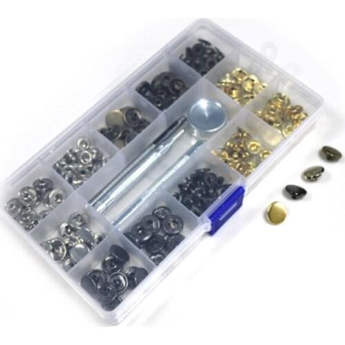 New 100sets/lot Metal brass Press Studs Sewing Button Snap Fasteners Sewing Leather Craft Clothes Bags+Tool 633