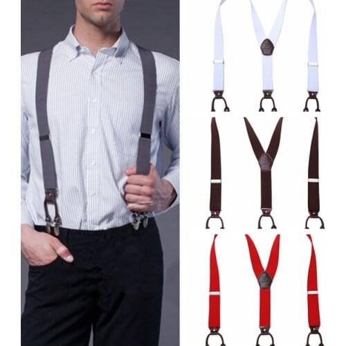 Mens suspender Elastic Leather 3.5 cm width adjustable elastic X back clips Mens Trousers Wedding Suspension 13 Colors