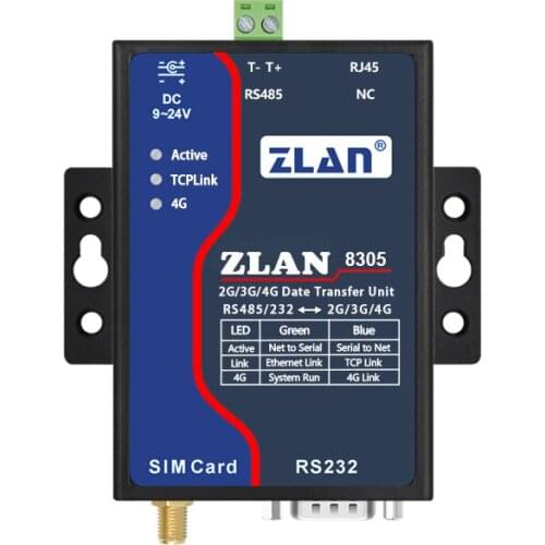 Serial RS232/485 to 2G/3G/4G Converter TD-LTE/FDD-LTE/WCDMA/TD-SCDMA/GSM Converter Modbus TCP to RTU ZLAN8305 Ethernet to Router