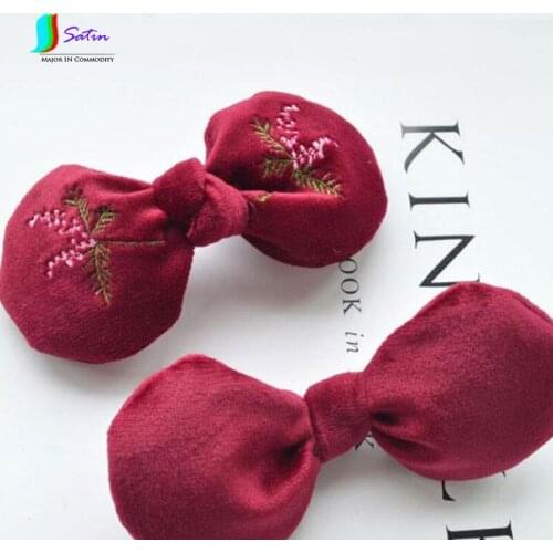 Korean Embroidery Flower Fabric Bows Kids Hair Decoration Material DIY Hairpin Rope Brooch Accessories Yellow Red Pink S373P