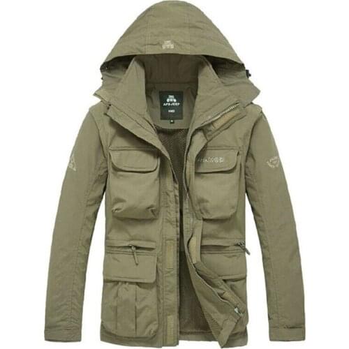 2021 Multi Pockets Hooded Windbreaker Waterproof Men Tactical Jacket Autumn Quick Dry 2-in-1 XXXL Military Style Army Coat Male