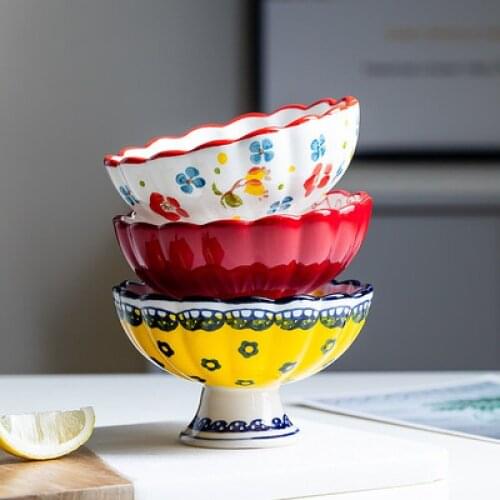 Japanese creative ceramic dessert bowl single high foot bowl oven baking bowl dessert small ice cream Pudding fruit bowl