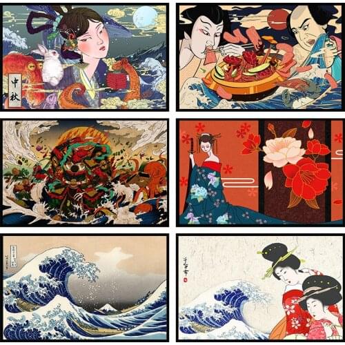 Japanese Ukiyoe Self-adhesive Poster Sake House Sushi Cuisine Restaurant Wall Stickers Home Decoration Wallpaper Decorative Art