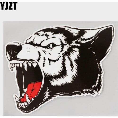 YJZT 14.9CM×11.9CM Decal Head Ferocious Wolf Silhouette Car Sticker PVC 11C-0137