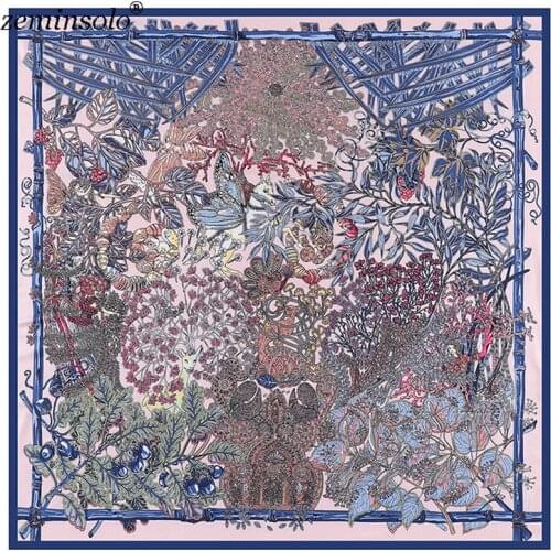 Zeminsolo Fashion Design Square Silk Scarf Women Foulard Bandana Ladies Shawl Hijab Elegant Satin Scarves For Women 130*130cm