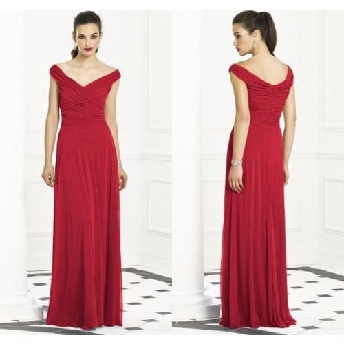 Vestido de festa Custom made beach Sexy red chiffon V-neck cap sleeves party gown exquisite custom made long bridesmaid dresses