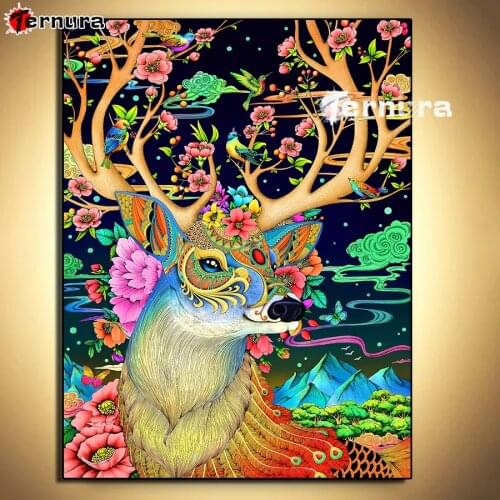 Animal 5D Diy Diamond Painting Fantasy colored elk Flower branch Crafts Embroidery Diamond Cross Stitch rhinestone Decor mosaic