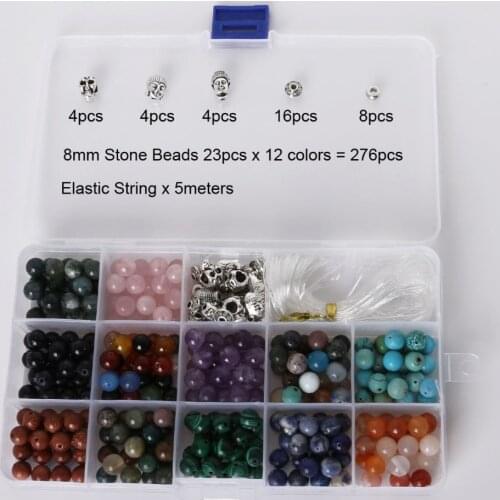 1 Box Natural Stone Beads 8mm Agates Onxy & Skull Charms Spacer Loose Beads For Jewelry Making DIY Bracelet Necklace