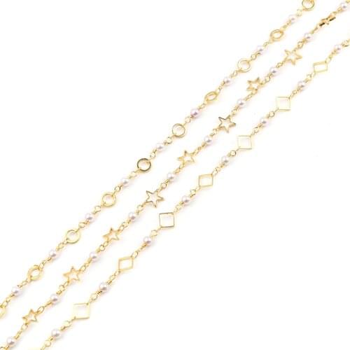 1 M Copper Link Chain Findings Gold Color White Acrylic Imitation Pearl Link Chain Findings Pentagram Star 6/8mm For DIY Jewelry