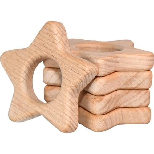 Mabochewing 1pcs Star Ring Shape Hard Beech Wood Teether Polished Baby Chewable Playing Wood Teething Toys