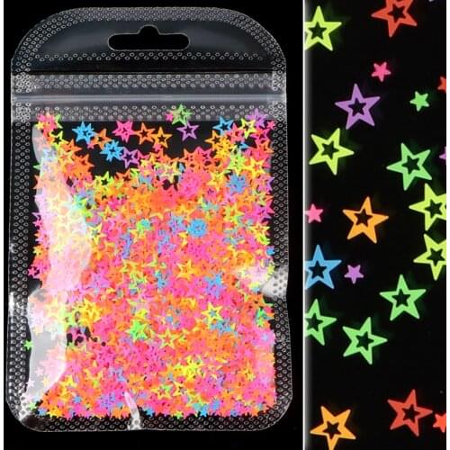 1Bag Fluorescence Hollow Star Nail Sequins Rainbow Glitter Flakes 3D DIY Neon Slice Nail Art Decorations Accessories