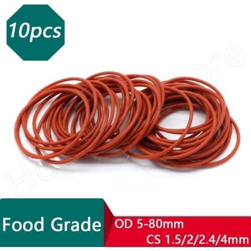 10pcs CS 1.5/2/2.4/4mm Red Silicone O-Ring OD 5-80mm Food Grade Ring Washer Gaskets Waterproof And Insulated -35℃~200