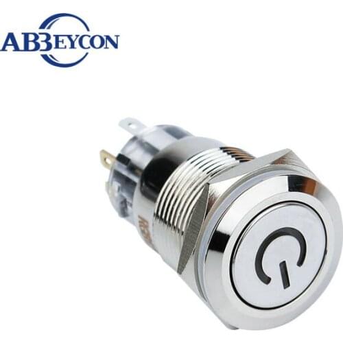 19mm RGB three colors power symbol illuminated 5A momentary Anti-vandal IP67 waterproof RGB led lighted switch 7 pin terminal