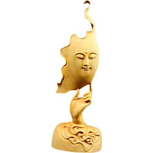 25CM Boxwood Carving Chinese-Style Nordic Minimalist Modern Creative Wood Crafts Ornaments Living Room Handy Decoration