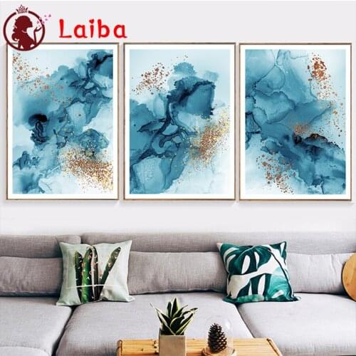 5d diamond painting Abstract art blue and gold diy full square drill diamond embroidery round diamond mosaic home decoration3pcs