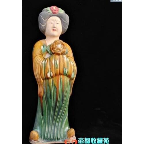 Antique Tang Three color lady statue,Hand carved sculpture crafts,Decoration,Collection&Adornment,Free shipping