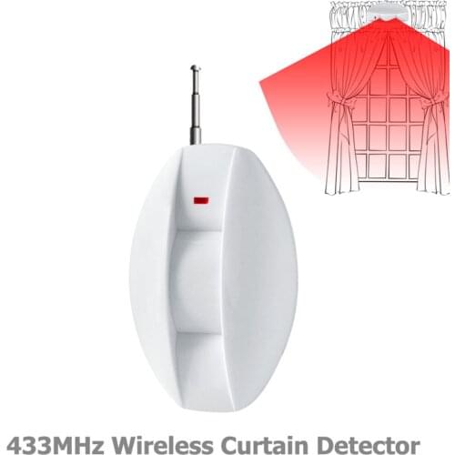 433MHz Wireless Passive Infrared Curtain Detector PIR Sensor Burglar for Home Alarm System work with Alarm Panel
