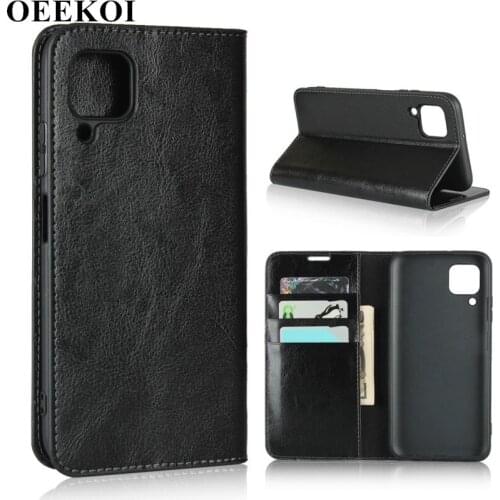 OEEKOI Crazy Horse Genuine Leather Wallet Flip Case for Huawei Nova 6 SE