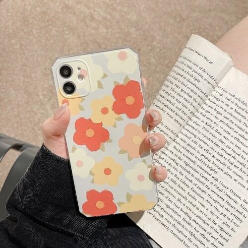 Retro Cute Sweet Yellow flowers Korean Phone Case For iPhone 11 12 Pro Max Xr Xs Max 7 8 Plus 7Plus Soft Transparent Back Cover