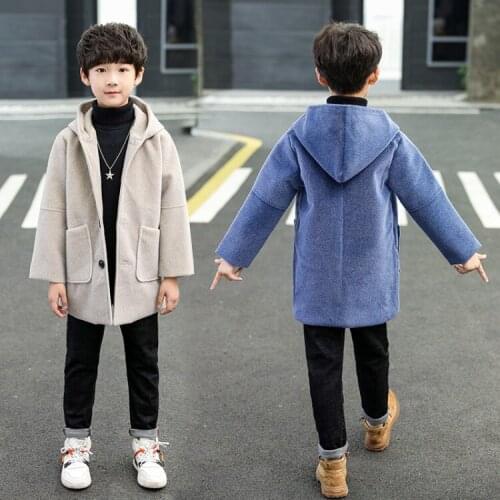 Kids Boys Windbreaker Woolen Outwear Children Thick Autumn Winter Long Style Cashmere Coat