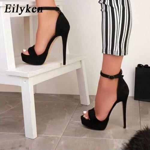 Eilyken Platform high heels Sandals Women summer stiletto Open toe Party Ladies shoes Sexy Ankle Strap Black Sandals Size 42