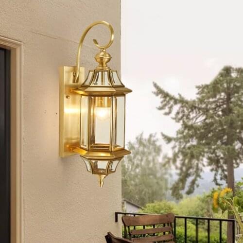 European wall light design Classical Foyer glass wall lamp 110-220V Bedroom Bedside Balcony Aisle Deco brass lamp