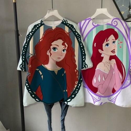 Disney Women fashion cartoon Ariel Princess Harajuku Summer kawaii top female Ulzzang oversized T-shirt with short sleeves y2k