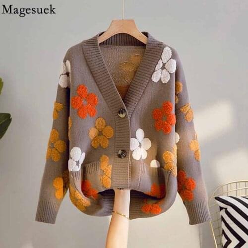 Autumn Winter Knitted Cardigan Sweater 2021 Korean Style Women Casual Womens Oversize Sweater Long Sleeve V Neck Jacket 16049