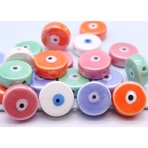 10x20mm Turkey Evil Eye Ceramic Beads For Jewelry Making Necklace Bracelet Round Evil Eye Spacer Ceramic Loose Beads Accessories
