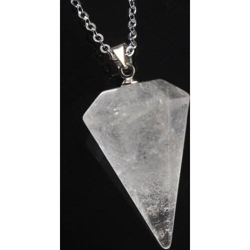 Kraft-beads Silver Plated Natural Rock Crystal Pendant Hexagon Pyramid Stone Necklace Fashion Jewelry