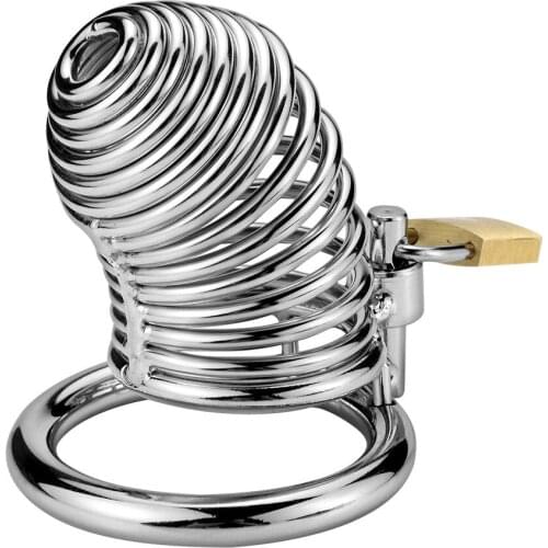 Mens Metal Chastity Lock Penis Spiral Ring Adult Sex Toys for Man