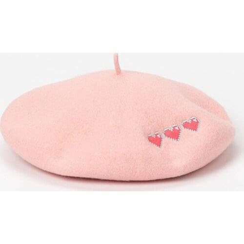 Korean autumn and winter new love embroidered wool tweed Beret painter Hat Womens warm fashion bud hat bonnets hats for women
