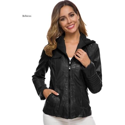 Faux Leather Jacket Women Basic Jacket Coat Female Winter Motorcycle Jacket Faux Leather Pu Hoodies Outerwear