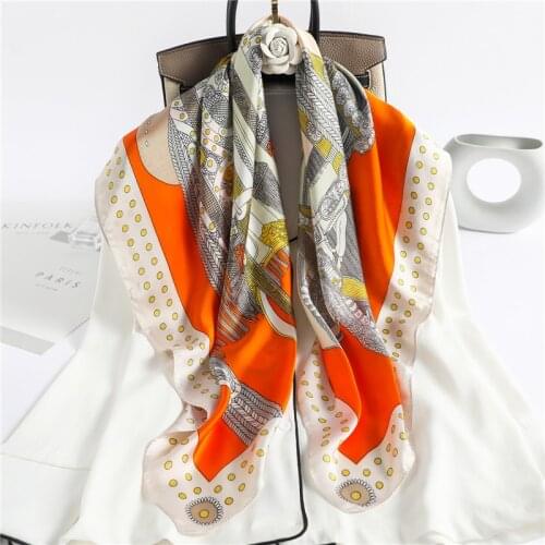 Summer Luxury Scarf Silk Square Print Women Neck Foulard Headband Hijab Shawl Lady Wrap Neckerchief Soft Female Scarves 2021