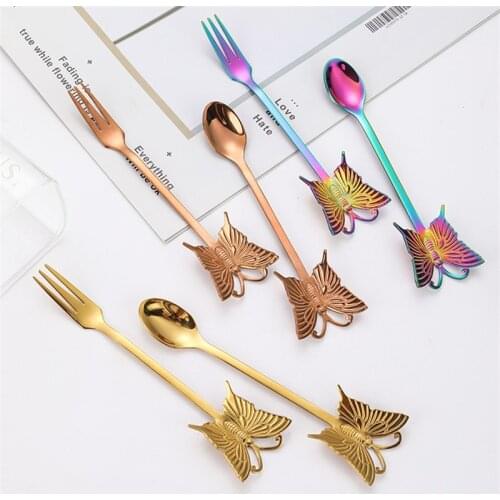 Fashion Multicolor Durable Stainless Steel Spoon Butterfly Spoon Coffee Tea Stirring Spoon Home Kitchen Dining Tableware