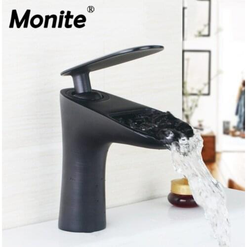 Monite Black ORB Bathroom Faucet Mixer Tap Bath Sink Tap Brass Tap Deck Mounted Basin Mixer Waterfall Faucet