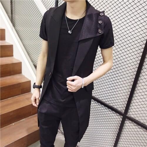 Hot 2020 New Summer Men Personality Novelty Medium-long Slim Vest Waistcoat Outerwear Hairstylist Nightclub Costumes Clothing