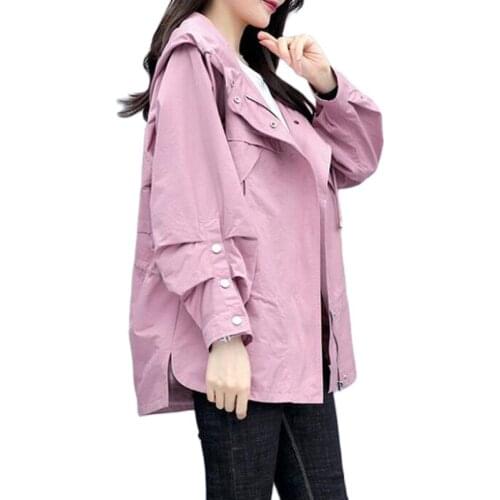 2021 New Womens Windbreakers Coat Spring Autumn Loose Tops Mid-Long Student Ladies Jacket Hooded Stitching Female Outerwear